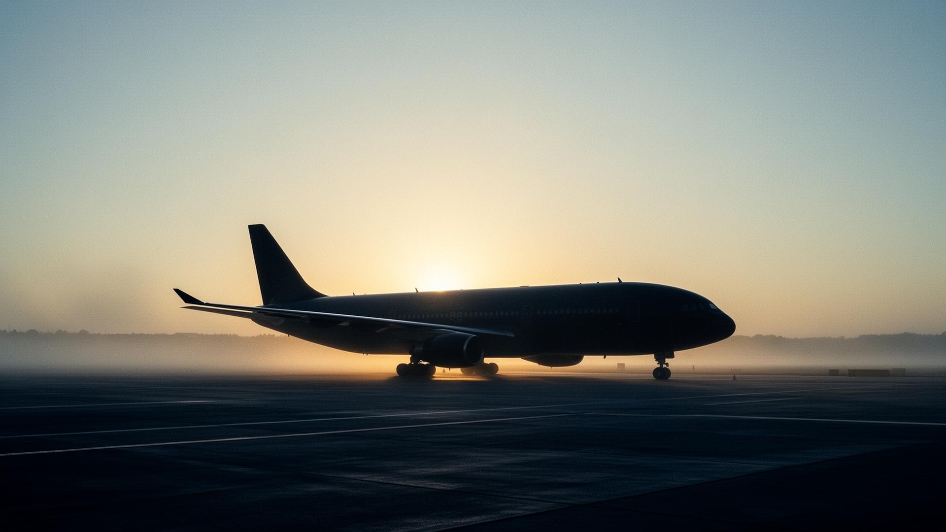 Wide-body aircraft on an empty apron at first light